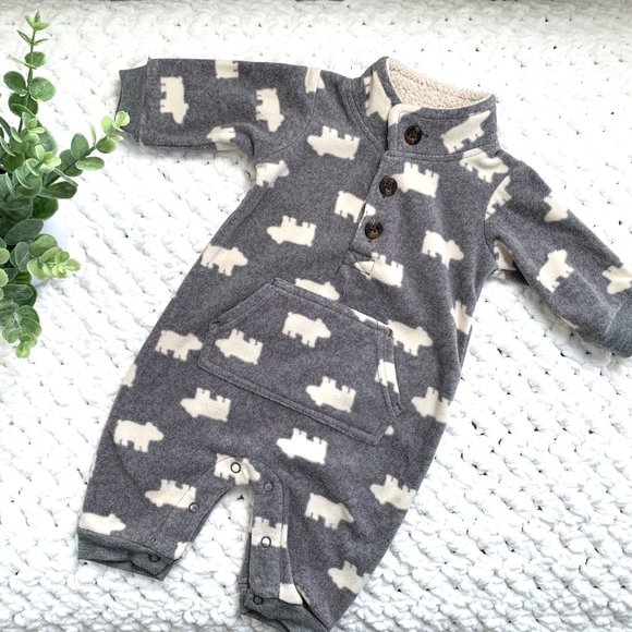 Carter's Polar Bear Fleece Onesie (Gray) 3M - Picture 1 of 5